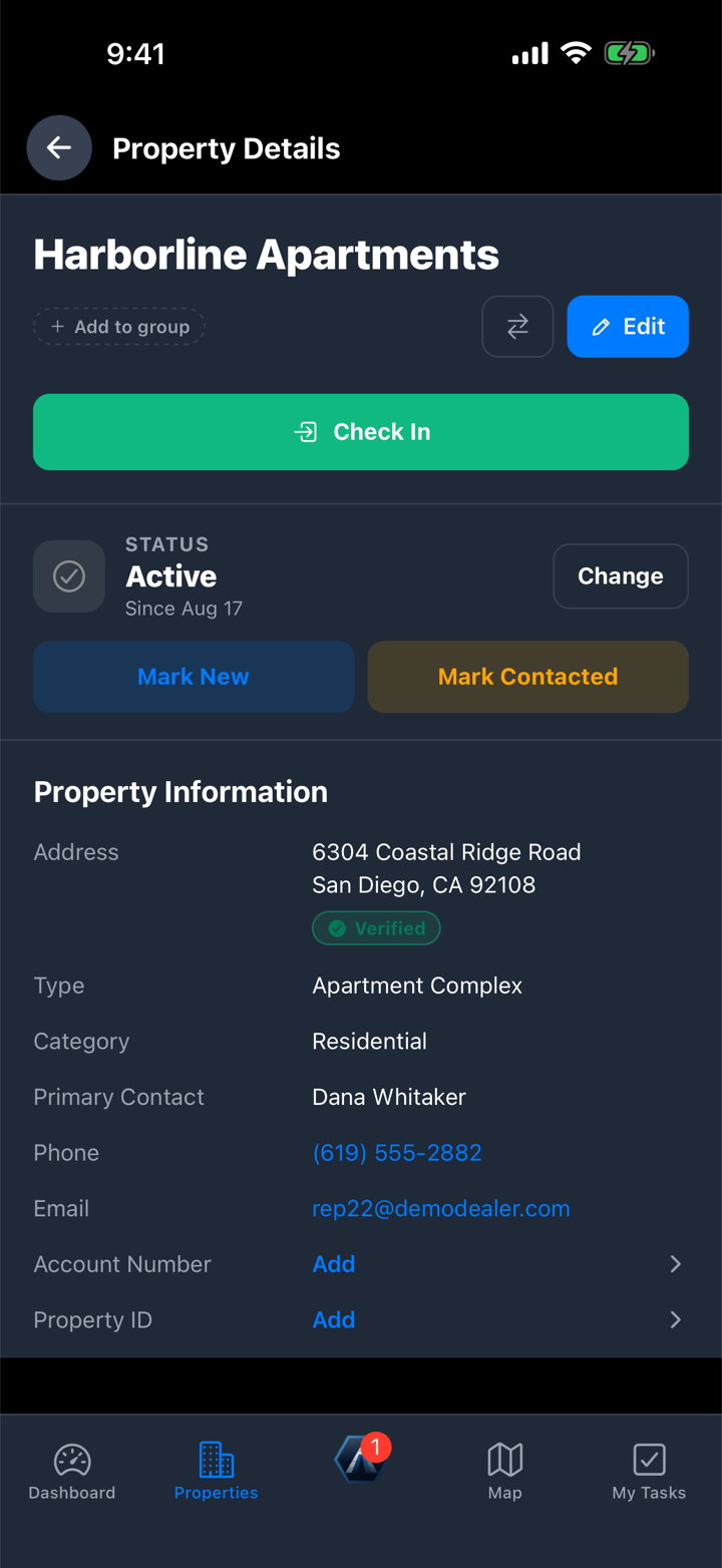 Property details with Check In on the iPhone app
